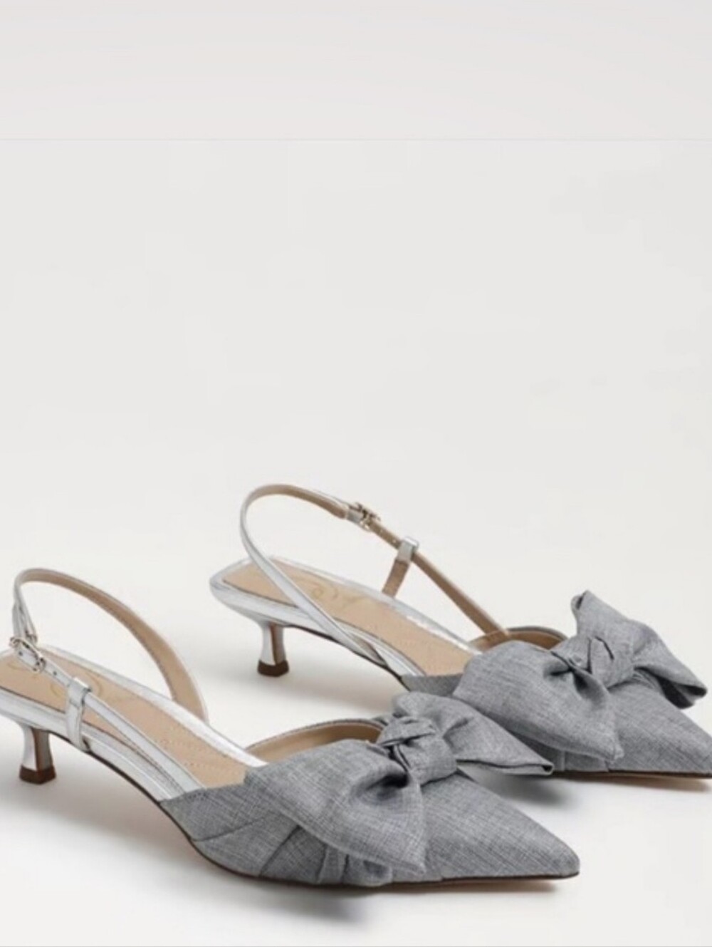 Sam Edelman | Treena Kitten Heels Soft Silver Bow Toe Slingback Size 6.5